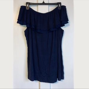 Cato Navy Blue Off the Shoulder Ruffle Blouse